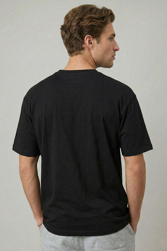 Don't Look Back Baskılı Oversize Erkek T-shirt Siyah