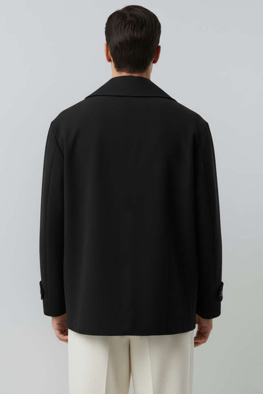 Trench-coat noir à quatre boutons pour homme