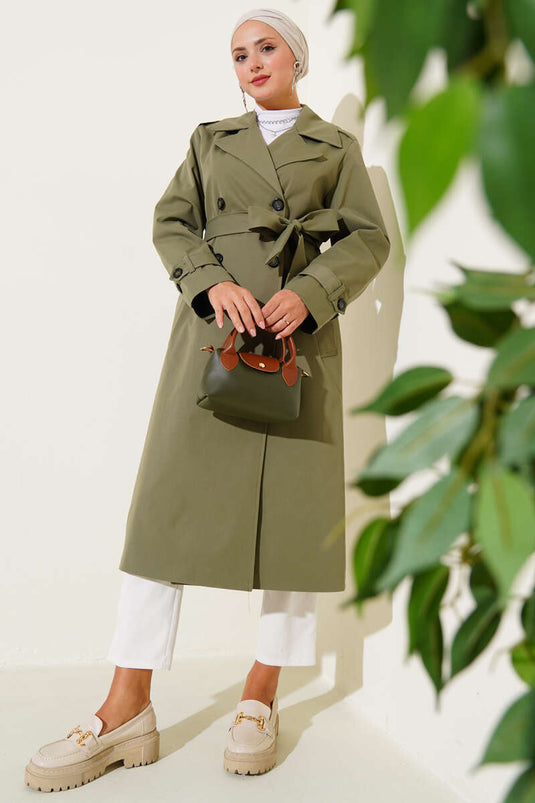 Four-Button Double-Breasted Trench Coat Khaki