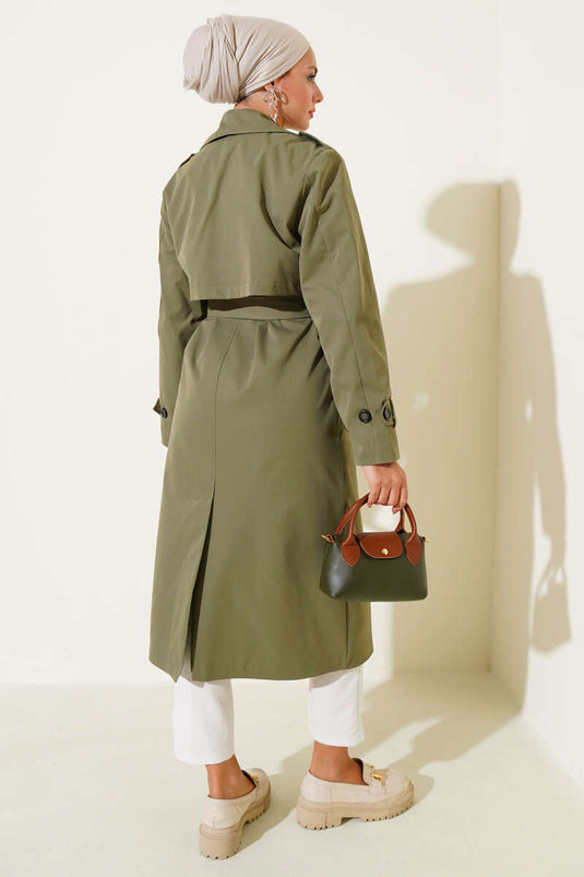 Four-Button Double-Breasted Trench Coat Khaki