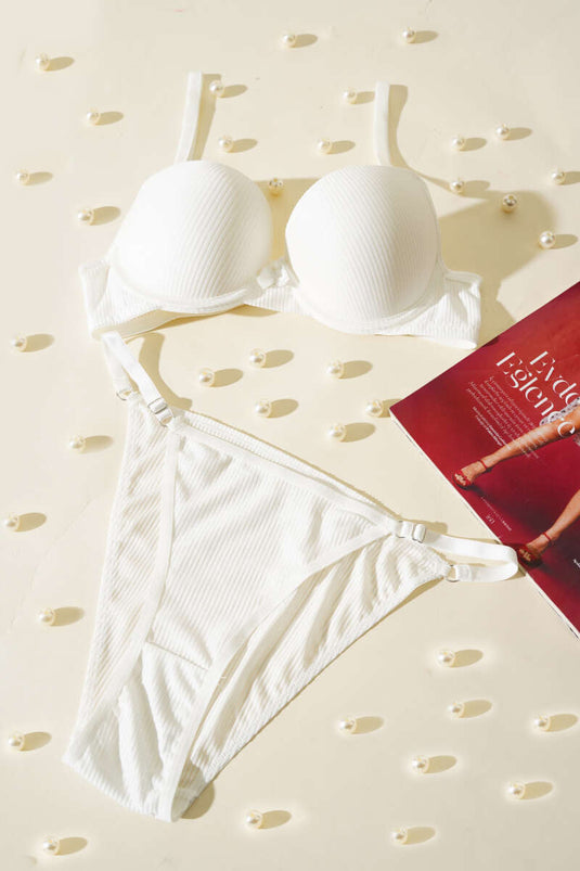 Double Push Up Ribbed Bra Set Ecru