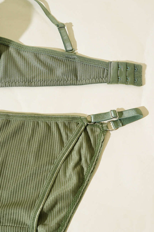 طقم حمالة صدر مزدوجة مضلعة للدفع لأعلى - كاكي