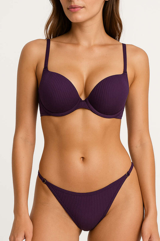 Doppel-Push-up-BH-Set mit Rippenmuster, Lila