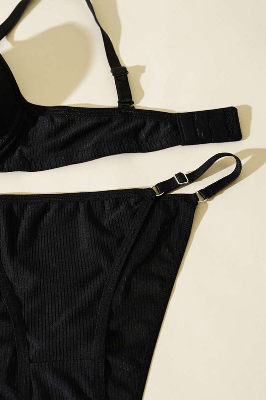 Double Push Up Fitilli Sütyen Takım Siyah