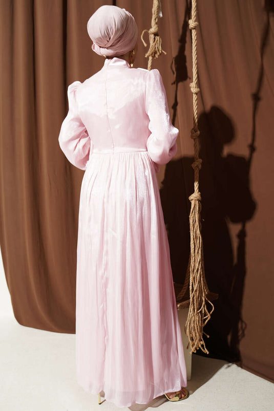 Robe de soirée Drapeli à manches longues avec lien, rose