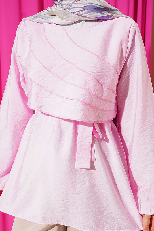 Drapeli Kuşaklı Tunik Pembe