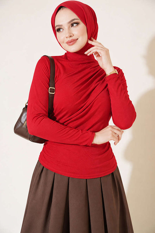 Rote Drapierte Sandy Bluse