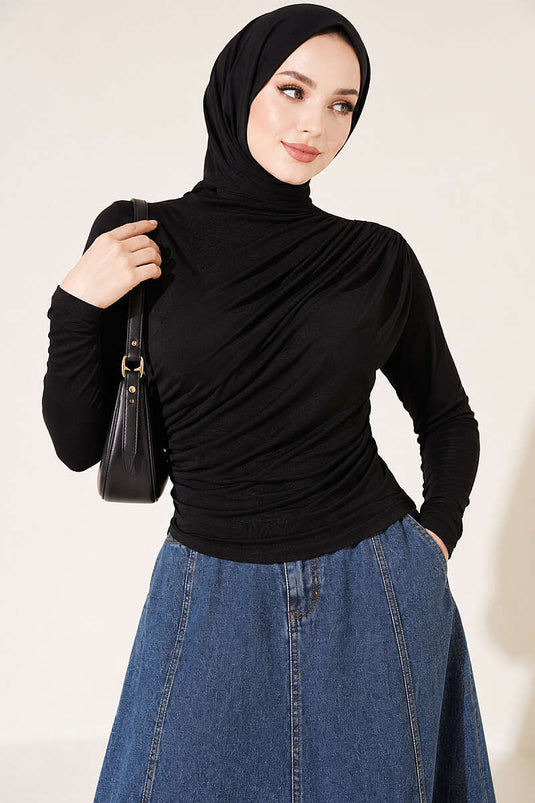 Blouse Noire Drapée Sandy