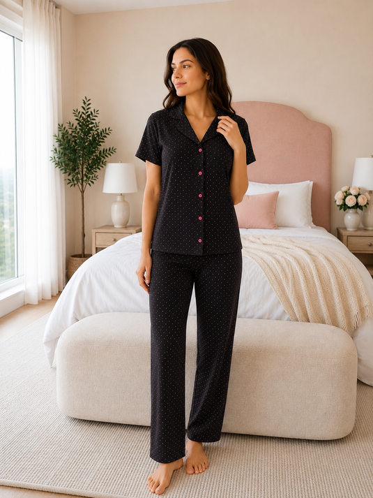 Dreams Kısa Kol Pijama Takım Siyah