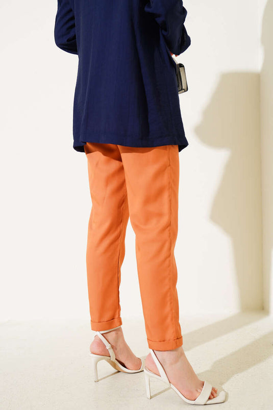 Double Side Pocket Elastic Waist Pants Orange