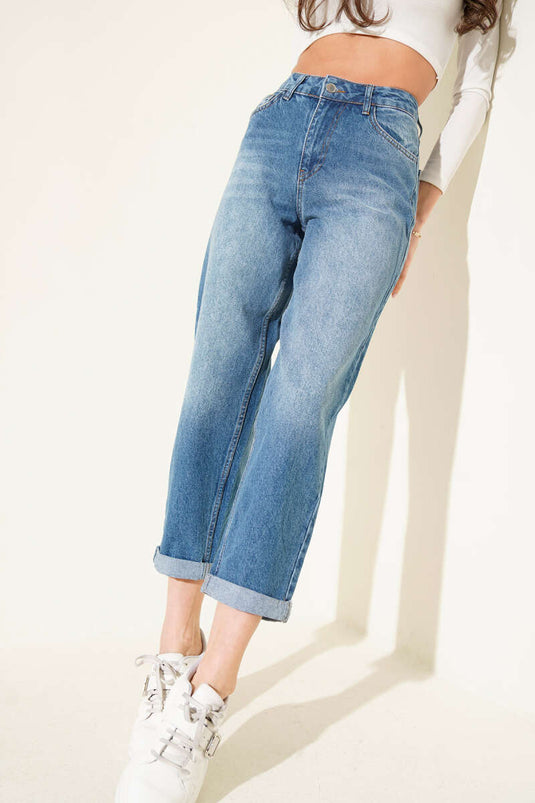 Double Cuff Denim Trousers Denim