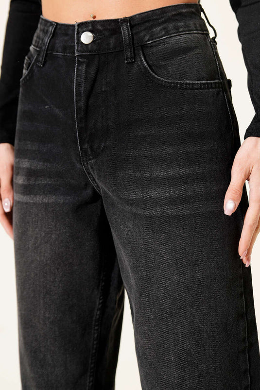 Double Cuffed Denim Pants Black