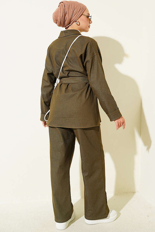 Conjunto De Pantalones Cargo Con Capucha, Cinturón Y Doble Capa