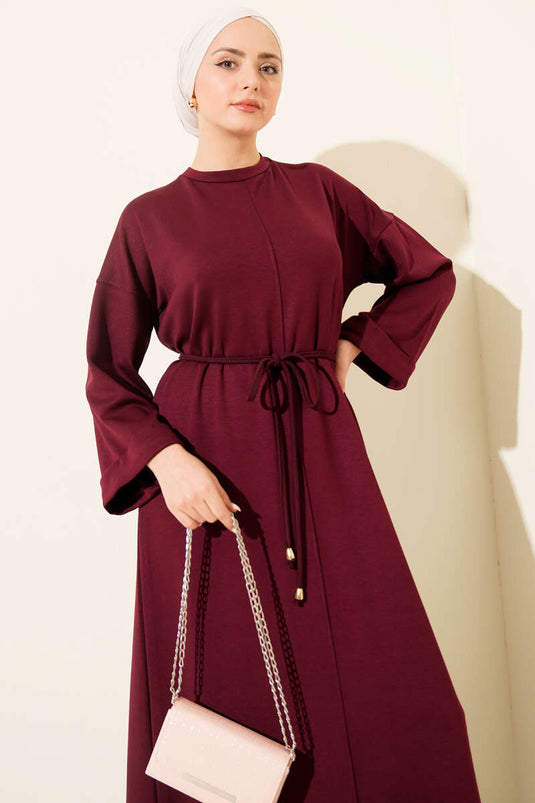 Double Sleeve Rope-Tied Dress Plum