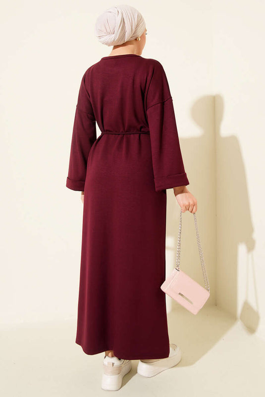 Double Sleeve Rope-Tied Dress Plum