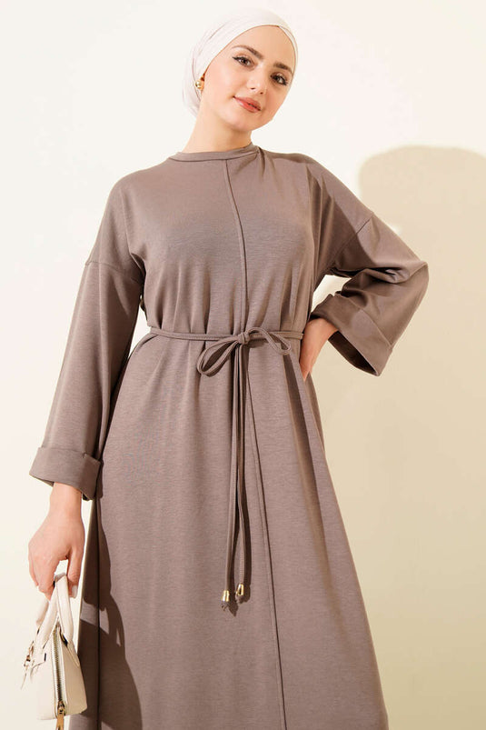 Double Sleeve Rope-Tied Dress Mink