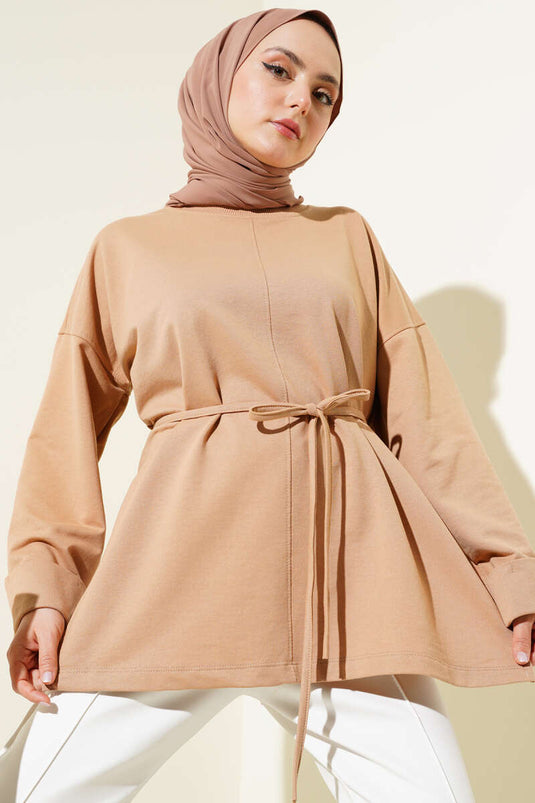 Duble Kol İp Bağcıklı Tunik Camel