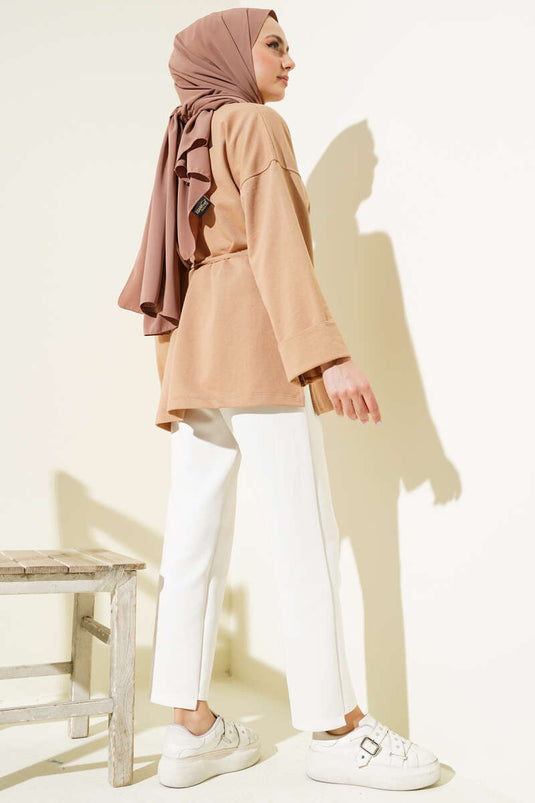 Duble Kol İp Bağcıklı Tunik Camel