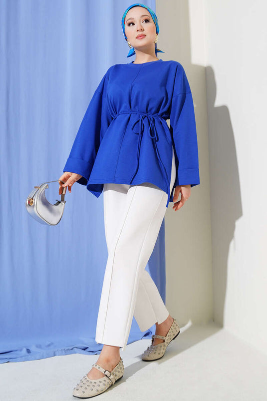 Duble Kol İp Bağcıklı Tunik Saks