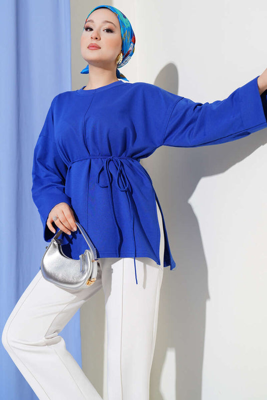 Duble Kol İp Bağcıklı Tunik Saks