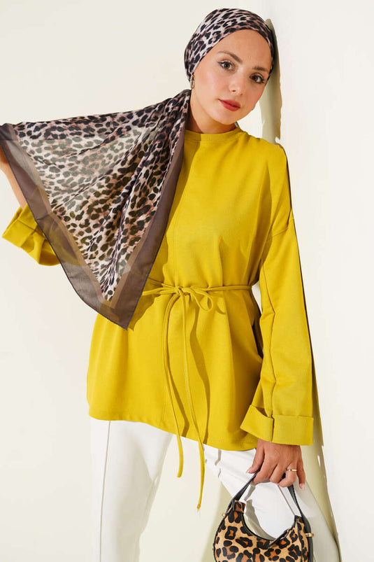 Túnica de doble manga con cordón anudado, color verde petróleo