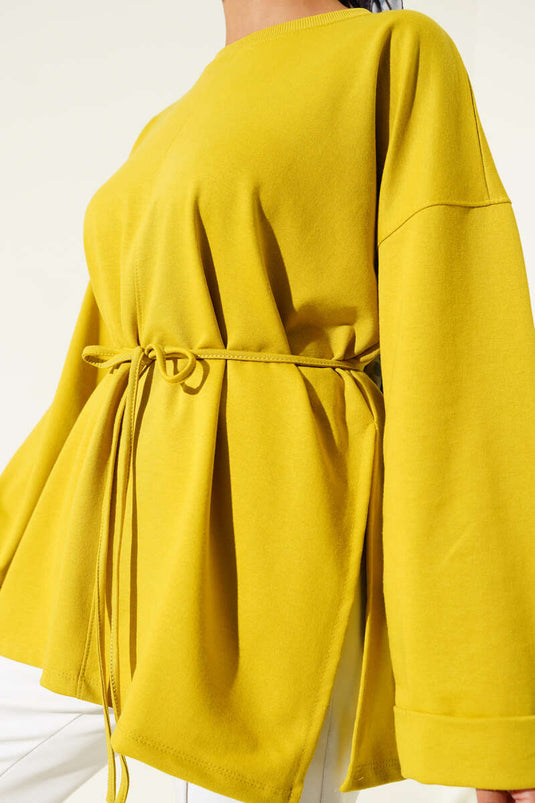 Túnica de doble manga con cordón anudado, color verde petróleo