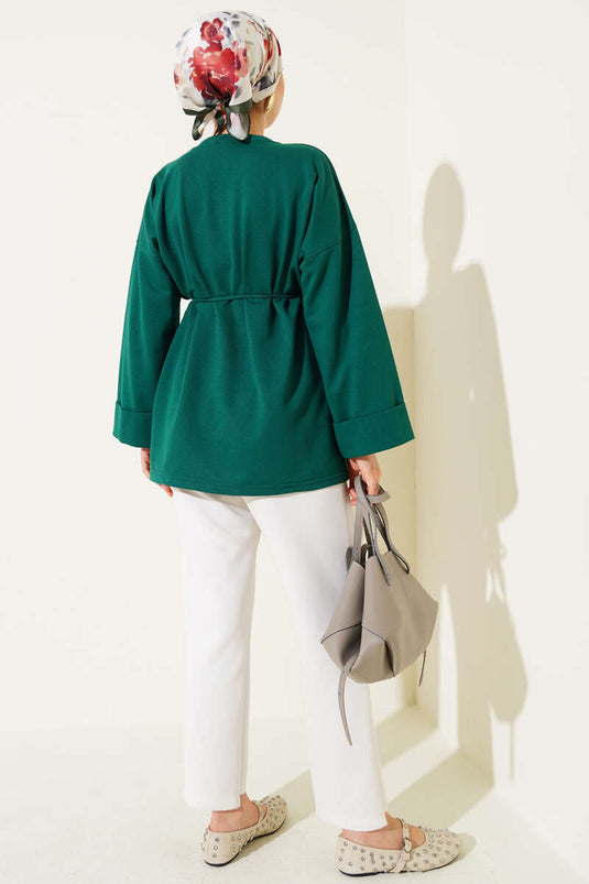 Duble Kol İp Bağcıklı Tunik Zümrüt