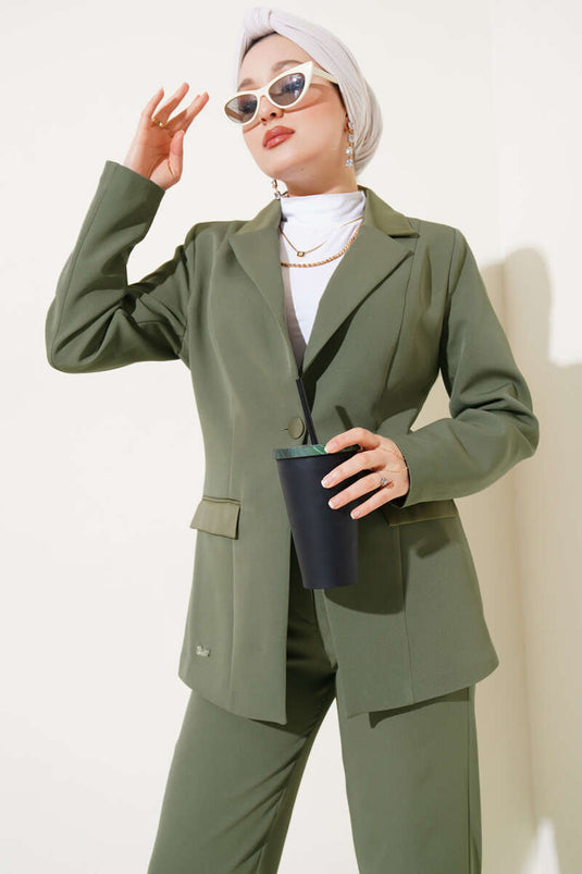 Double-Breasted Blazer Set Khaki