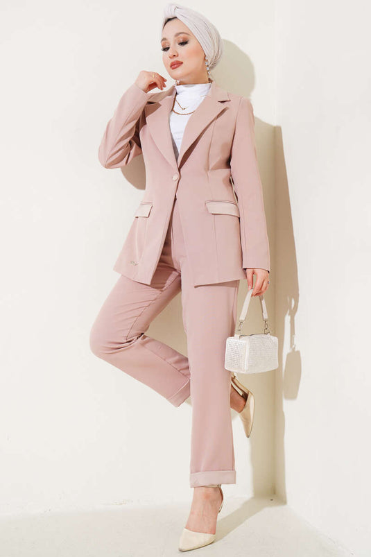 Double-Breasted Blazer Two-Piece Set Latte