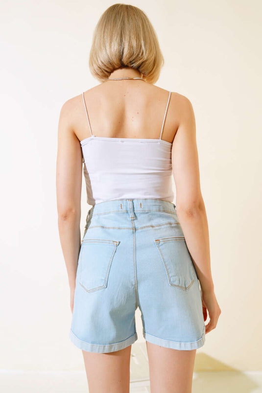 Short En Jean Double Jambe Bleu Glace