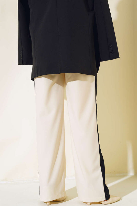 Pantalon Double Palazzo Rayé Beige