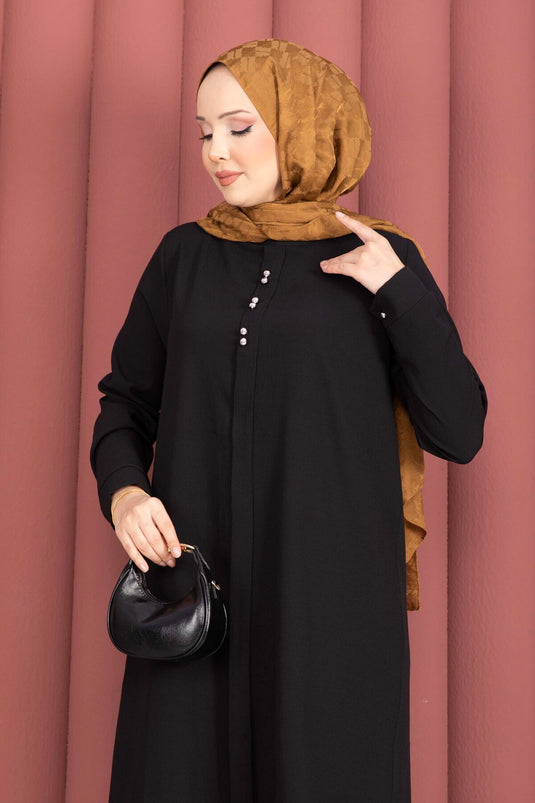 Ensemble tunique et pantalon avec bouton accessoire noir