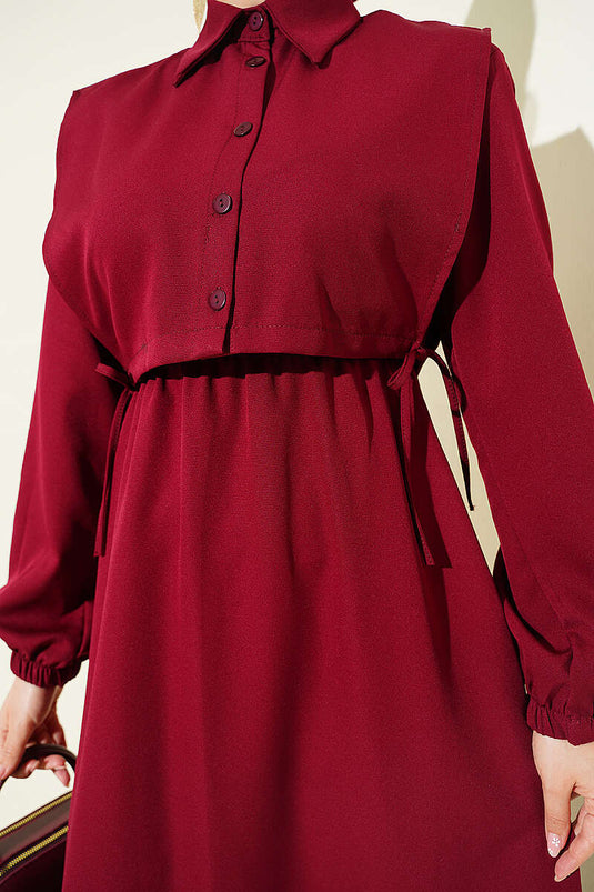 Robe double bordeaux avec ceinture élastique et boléro à boutons