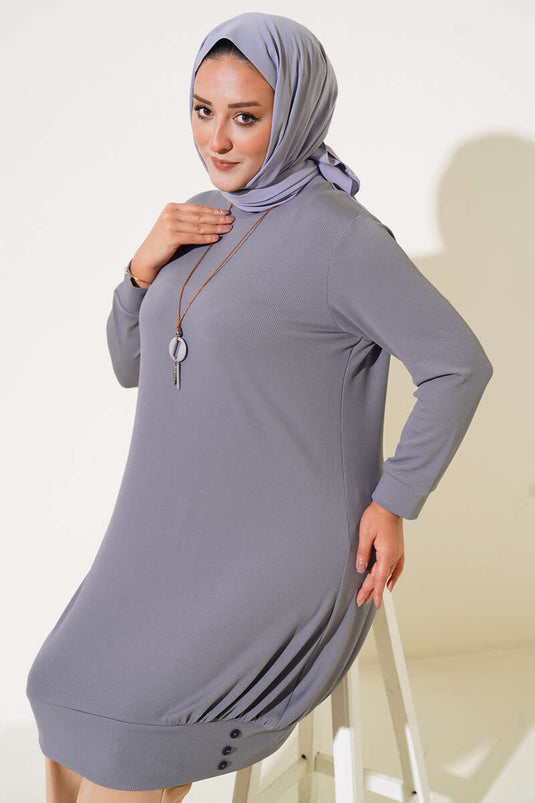 Tunique Grande Taille avec Boutons Détail Collier Gris