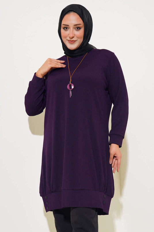 Tunique Grande Taille avec Boutons Détail Collier Violet