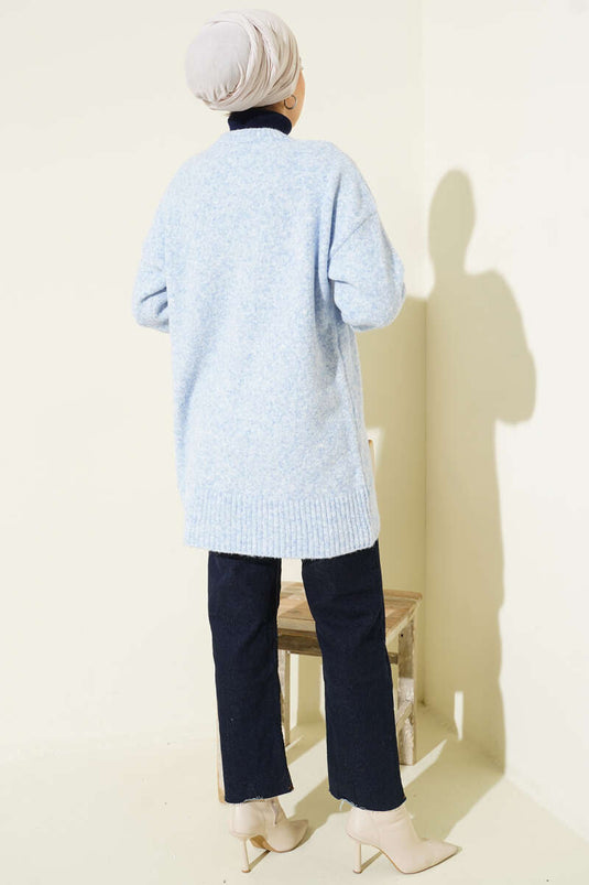Button Detail Basic Knit Cardigan Blue
