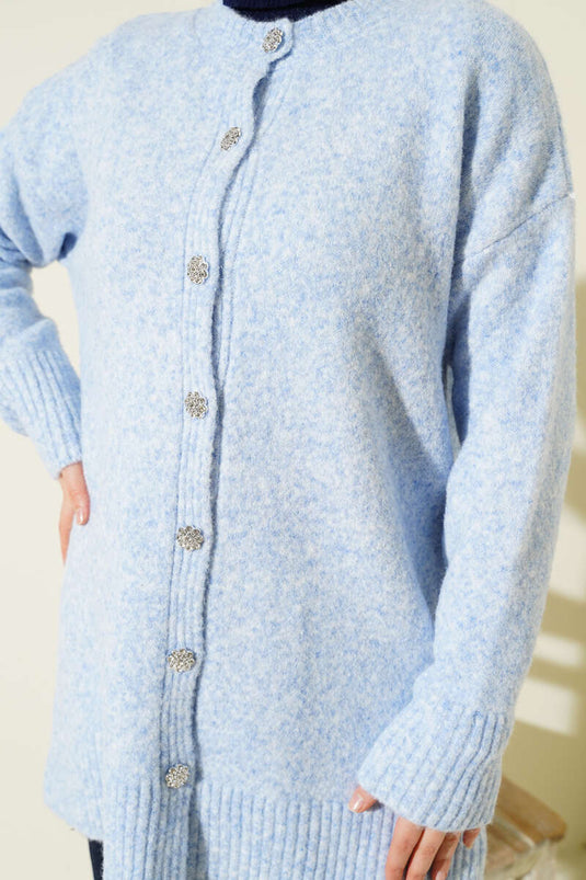 Basic-Strickcardigan mit Knopfdetails, blau