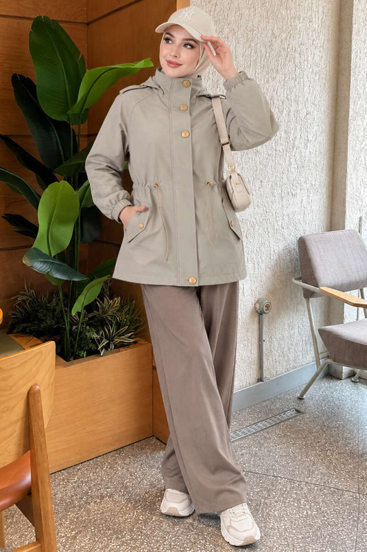Trench Coat Con Cintura E Dettagli Bottoni In Verde Salvia