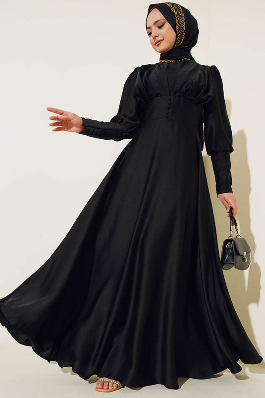 Robe zippée à la cheville et boutons détaillés - Noir