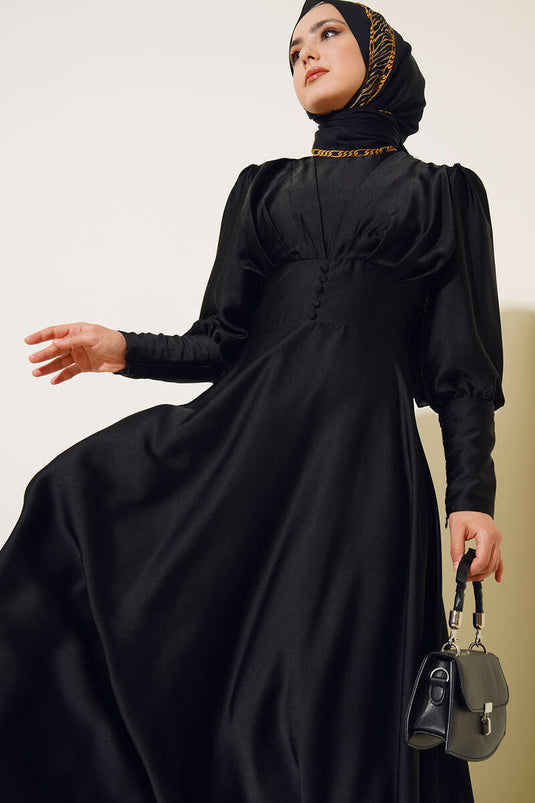 Robe zippée à la cheville et boutons détaillés - Noir