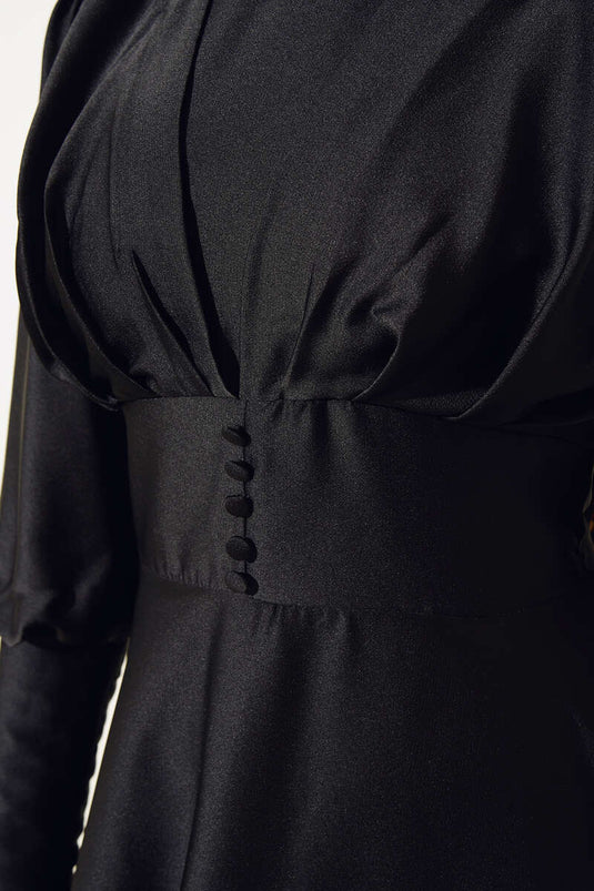 Robe zippée à la cheville et boutons détaillés - Noir