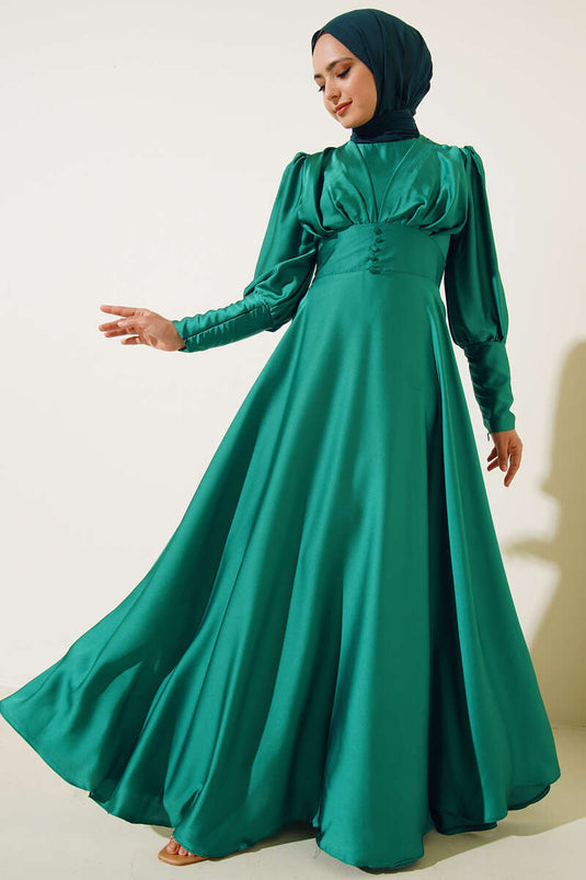 Robe zippée à la cheville et boutons détaillés Vert