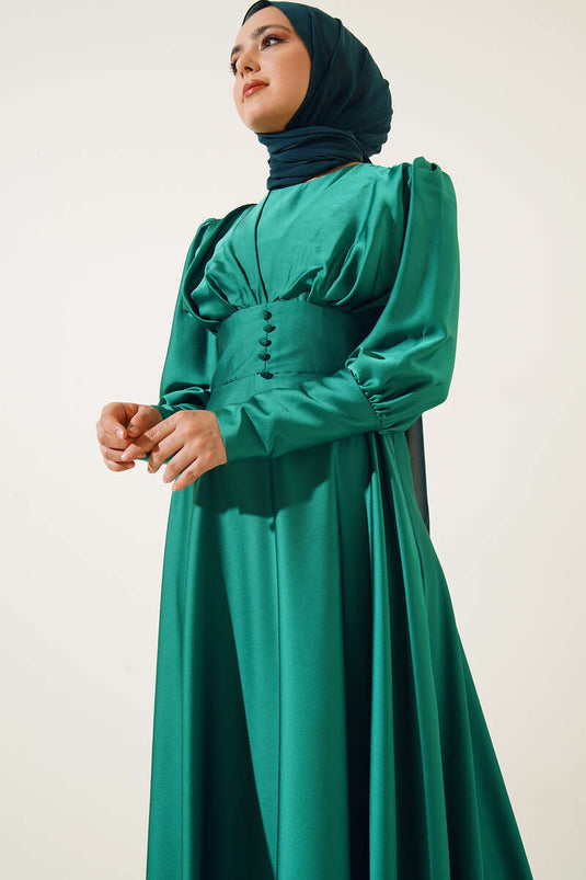 Robe zippée à la cheville et boutons détaillés Vert