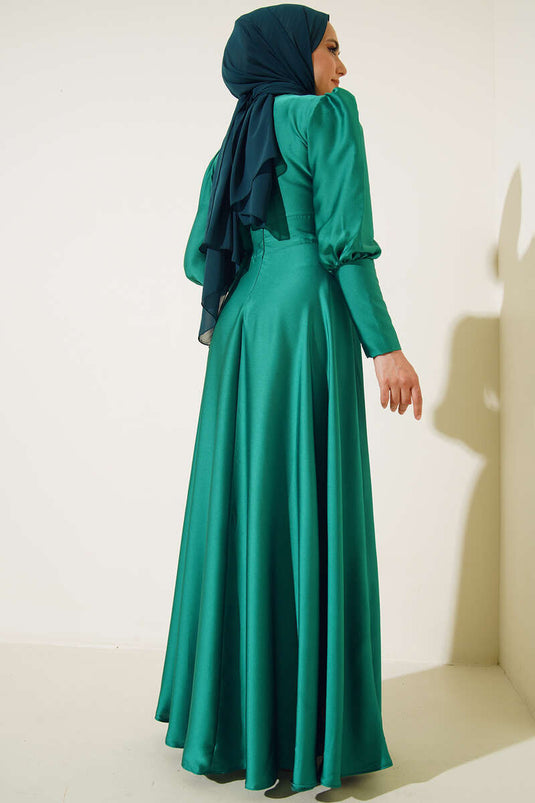 Robe zippée à la cheville et boutons détaillés Vert