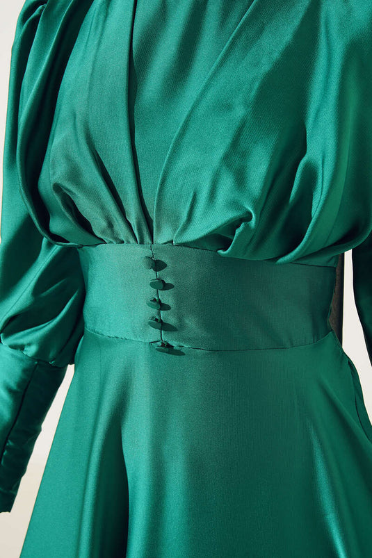 Robe zippée à la cheville et boutons détaillés Vert