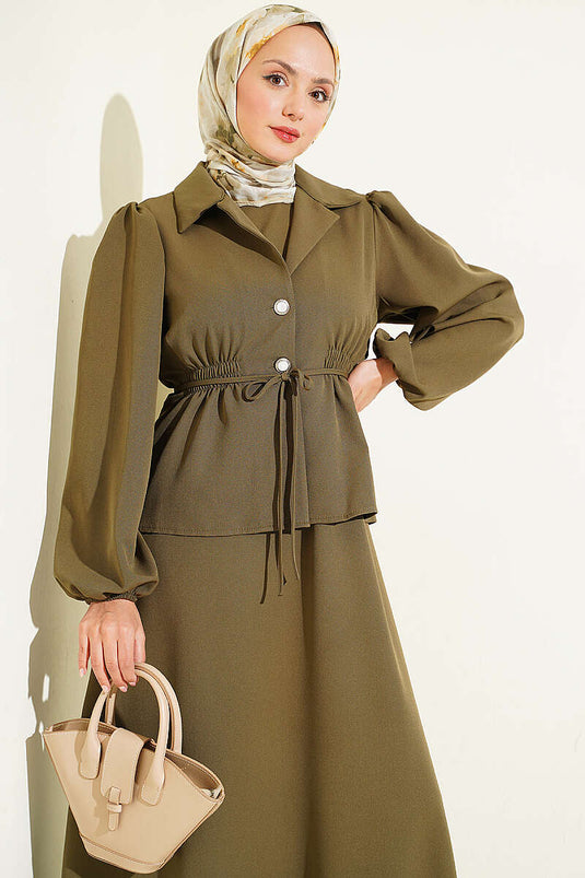 Kaki Anzug Mit Knopf-Details Und Jacke