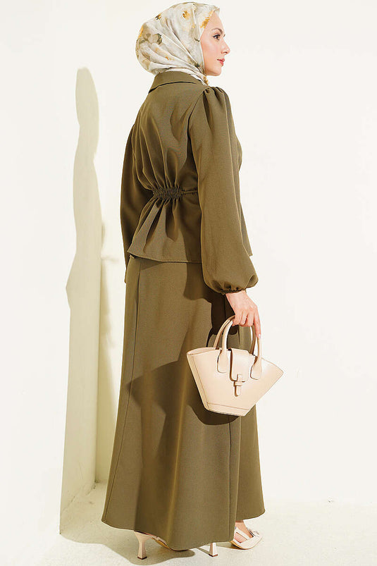 Kaki Anzug Mit Knopf-Details Und Jacke