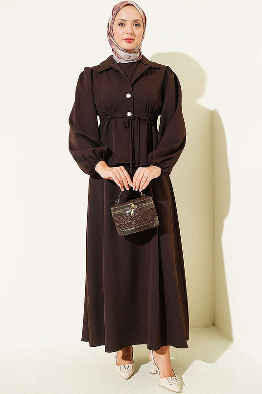 Brown Suit With Buttoned Jacket
