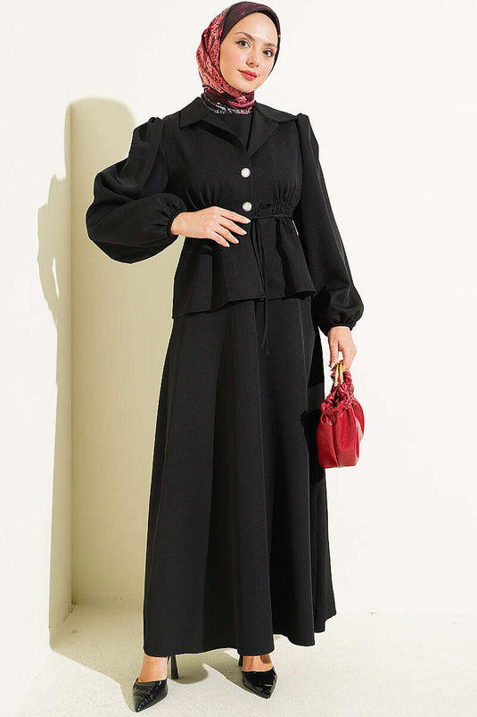 Black Button-Detail Suit With Jacket