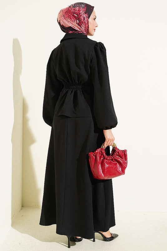 Black Button-Detail Suit With Jacket